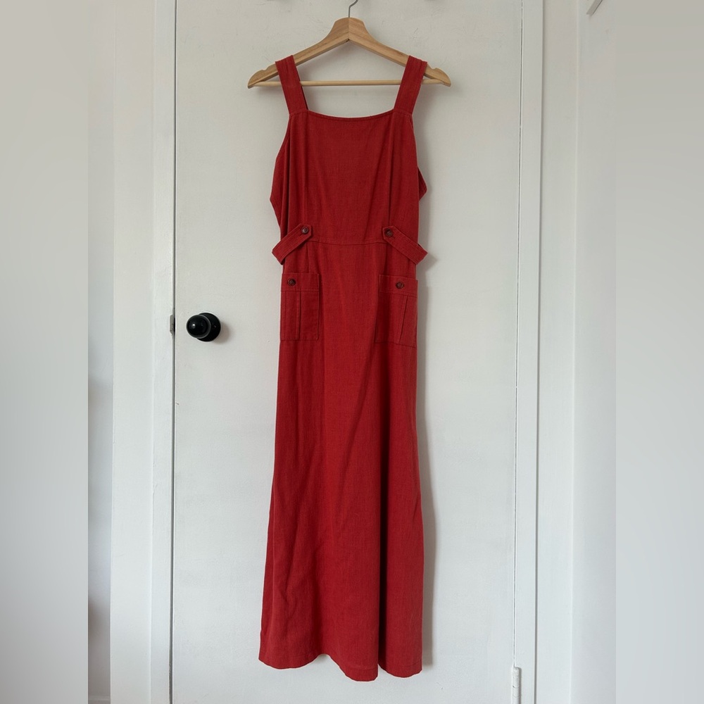 VINTAGE RED LINEN MAXI DRESS SIZE 7/8